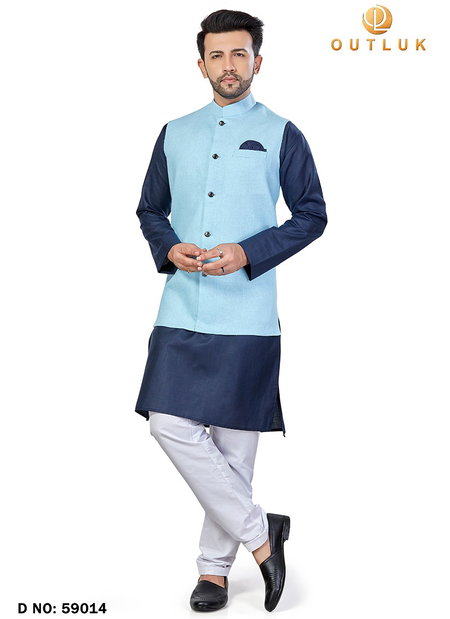 Sky Blue Outluk Vol 59 Wedding Wear Kurta Pajama With Jacket Mens Collection 59014